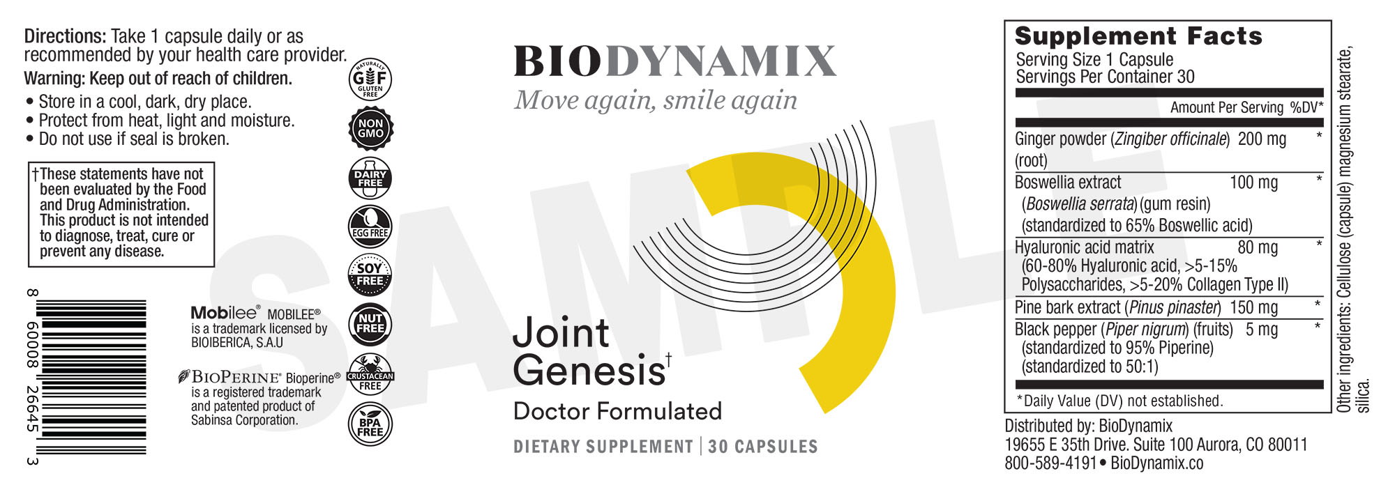 Joint Genesis™ Supplement Facts & Ingredients Label